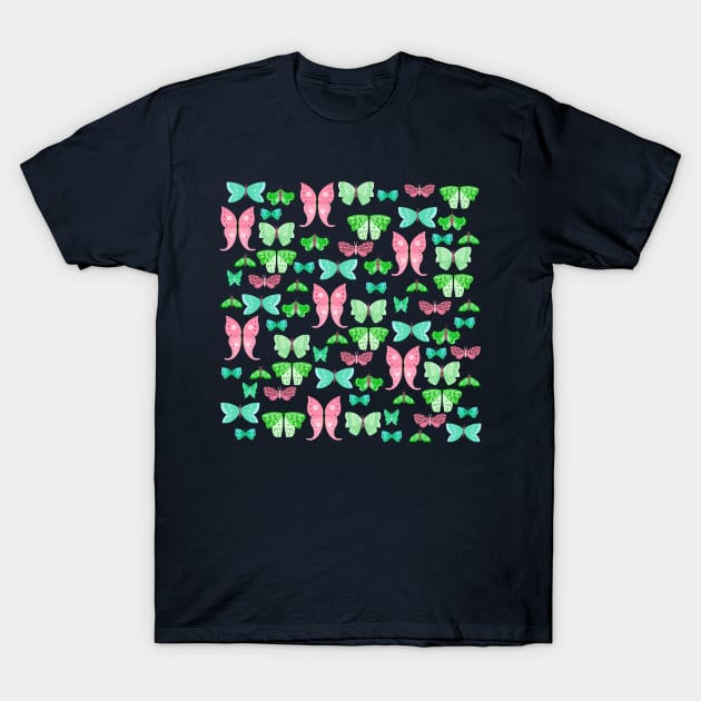 Butterflies pink and green T-Shirt by Valeria Frustaci 